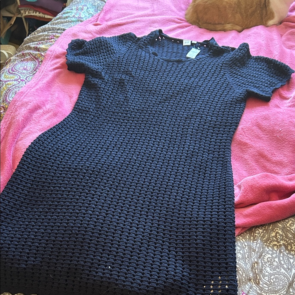 GAP Navy blue Crochet Knit Short Sleeve Dress